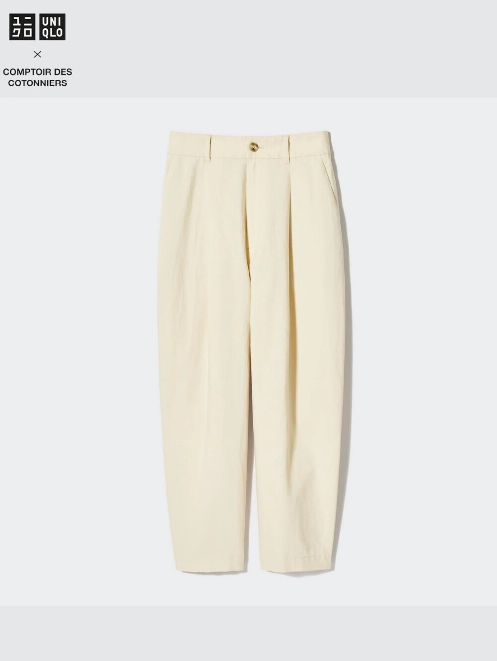 Uniqlo Cream Pleated Tapered Linen- Blend Pants Size Medium